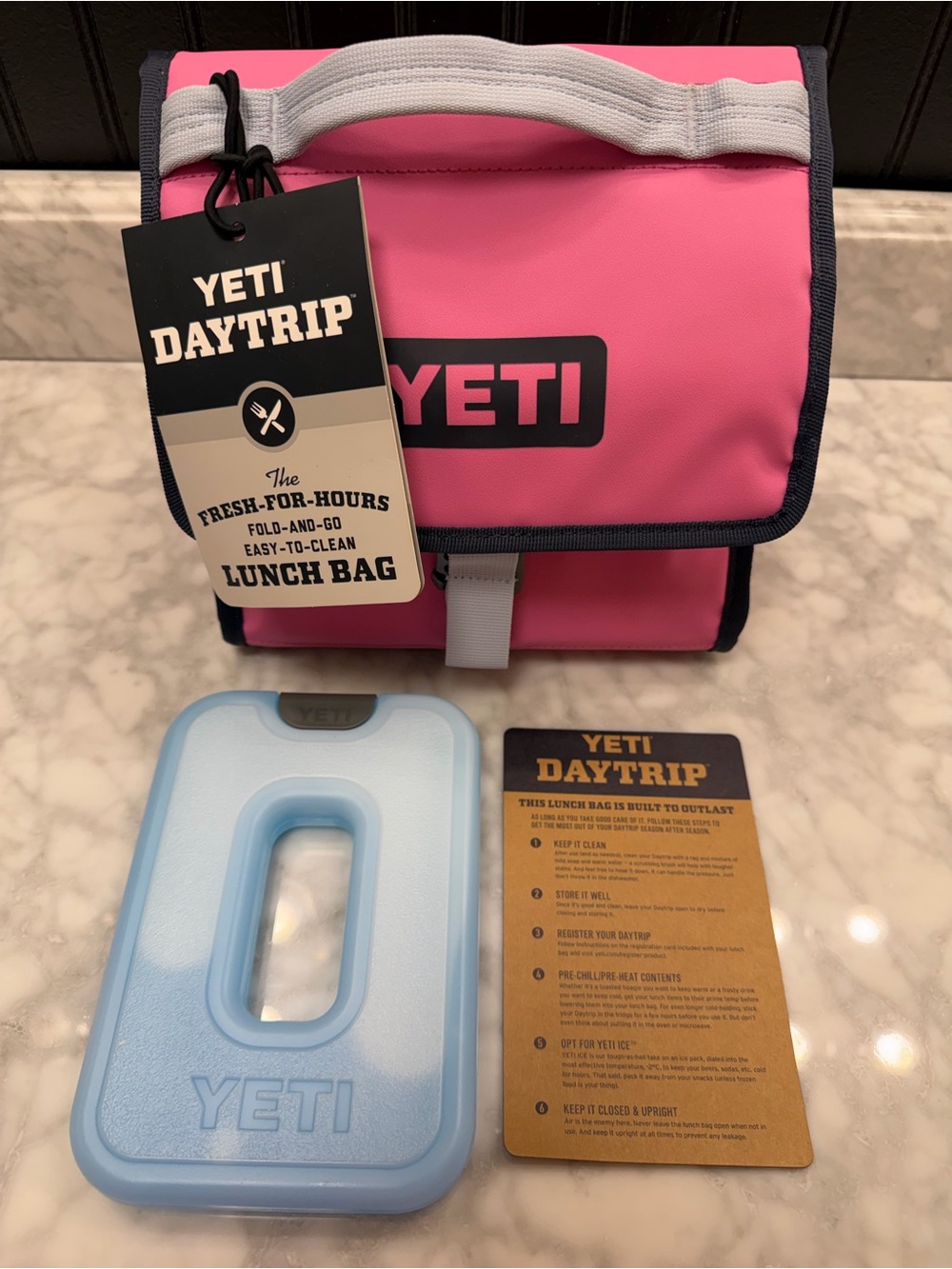 Yeti Pink Lunch Bag with Light Blue Ice Pack